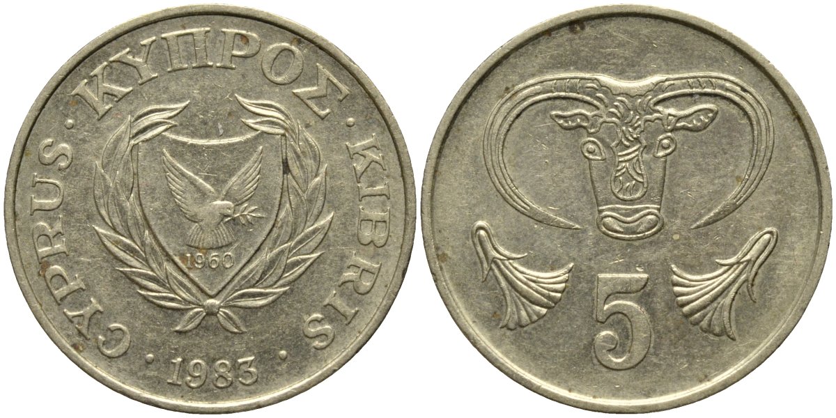 Кипр 5 центов 1983 голова быка KM 55.1 никель латунь 4579-832