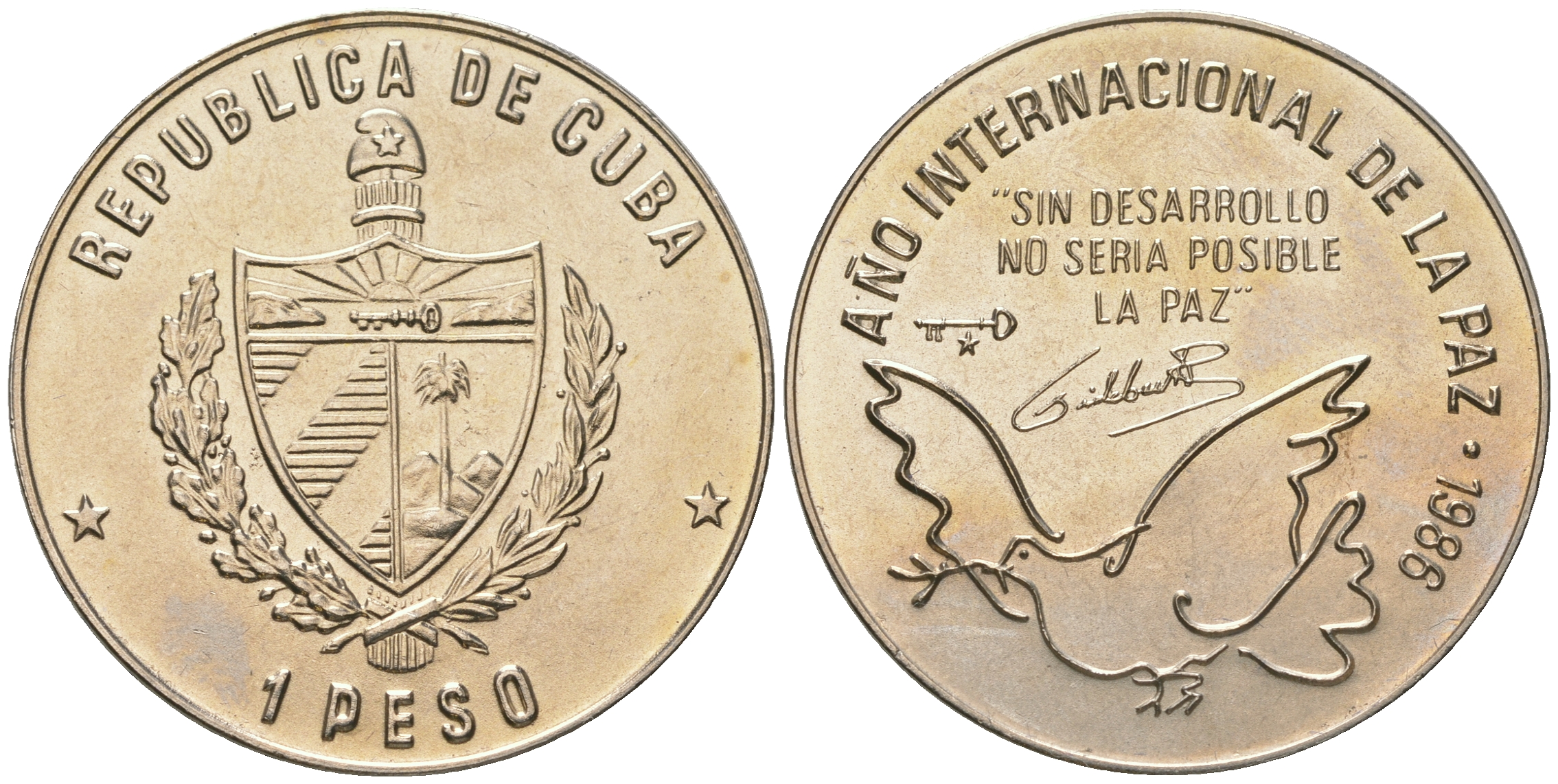 Куба 1 песо 1986 международный год мира KM 156 медно-никель UNC 4165-1131