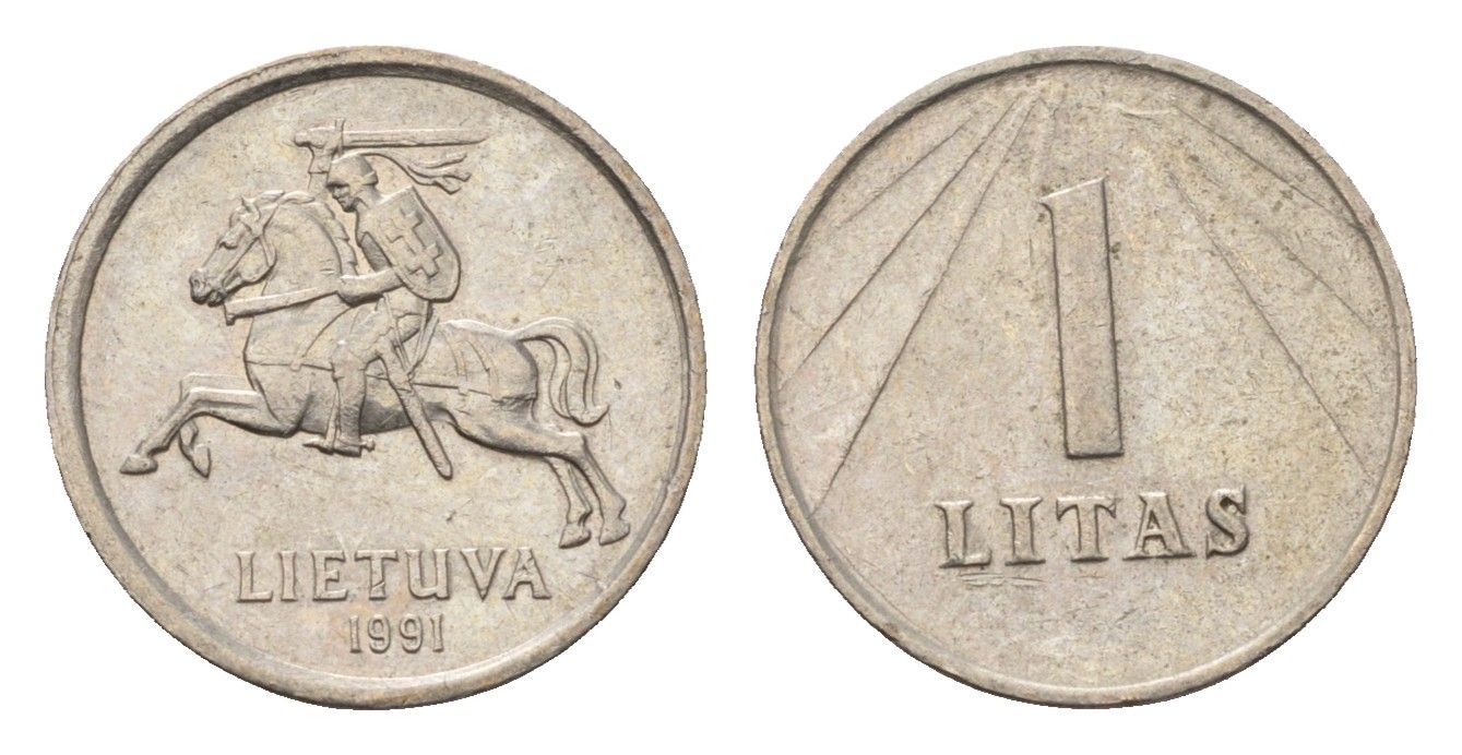Литва 1 лит 1991 год-тип KM 91 медно-никель 4687-1265