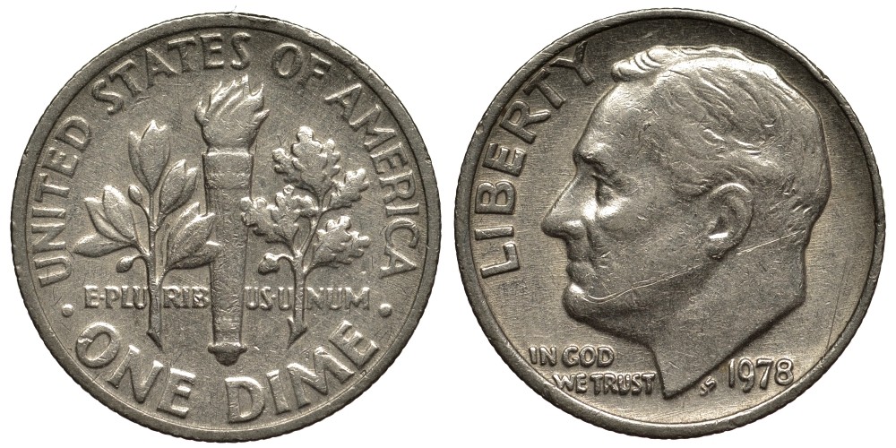 США 10 центов (дайм) 1978 Рузвельт KM 195а медь плакированная медно-никелем  186-957