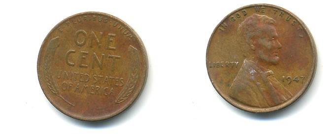 США 1 ЦЕНТ 1947 ЛИНКОЛЬН KM A132 бронза 76-167
