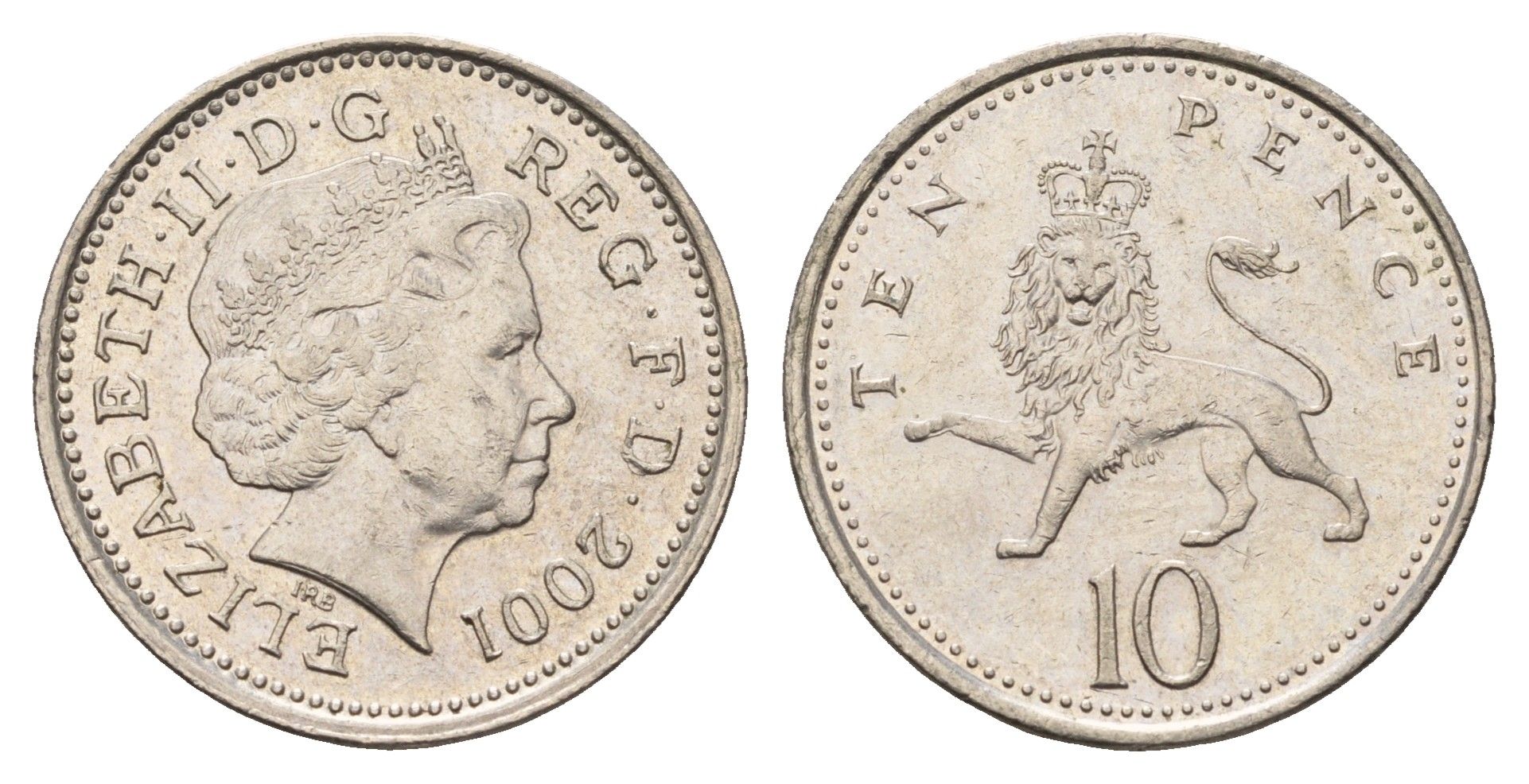 Великобритания 10 пенсов 2001 Елизавета II (1952-2022) KM 989, Spink 4650 (F5) медно-никель 4637-1157