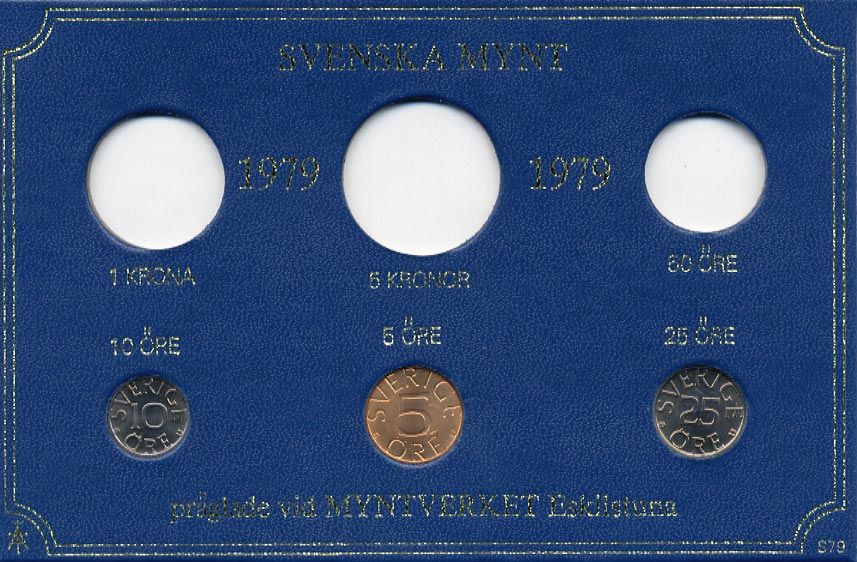 Швеция 5, 10, 25 эре 1979 Карл XVI Густав (1973- ) в картоне набора монетного двора UNC 7-5-7-275