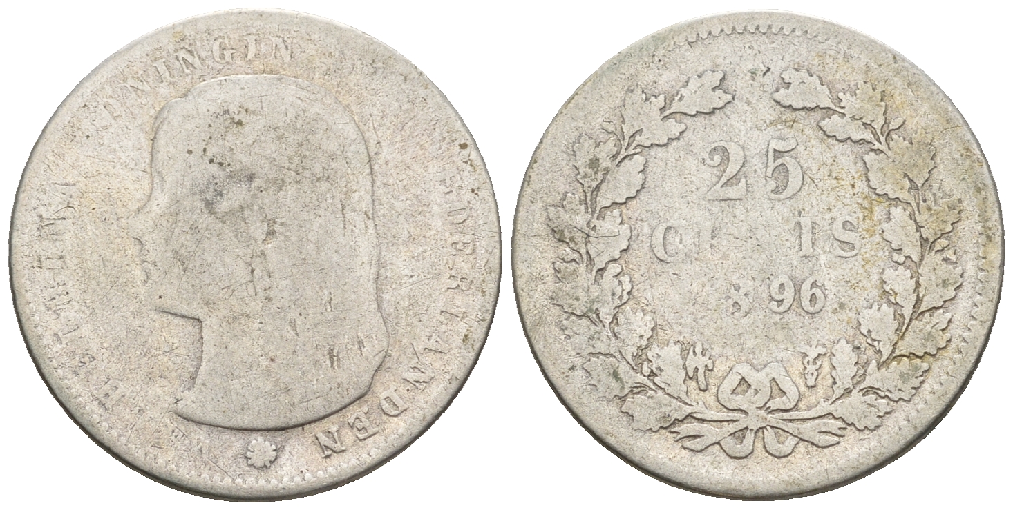 Нидерланды 25 центов 1896 Вильгельмина (1890-1948) KM 115 серебро 4609-757