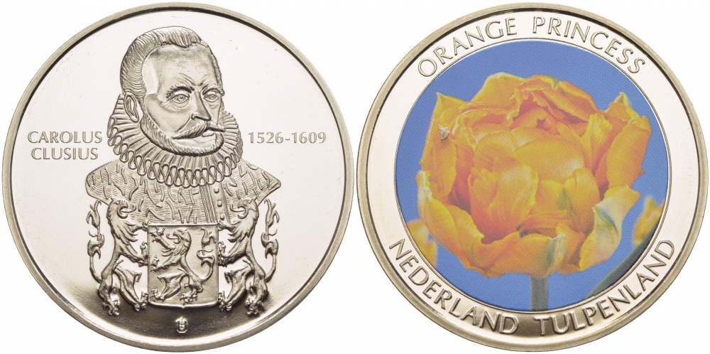 НИДЕРЛАНДЫ МЕДАЛЬ ND ГОЛЛАНДСКИЕ ТЮЛЬПАНЫ СОРТ ОРАНЖЕВАЯ ПРИНЦЕССА, ЦВЕТНАЯ ЭМАЛЬ медно-никель PROOF 05-140-35