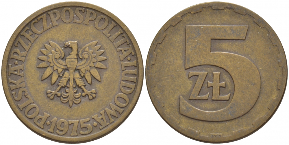 ПОЛЬША 5 ЗЛОТЫХ 1975 ЛЕНИНГРАДСКИЙ МОНДВОР KM 81.1 латунь 4548-637
