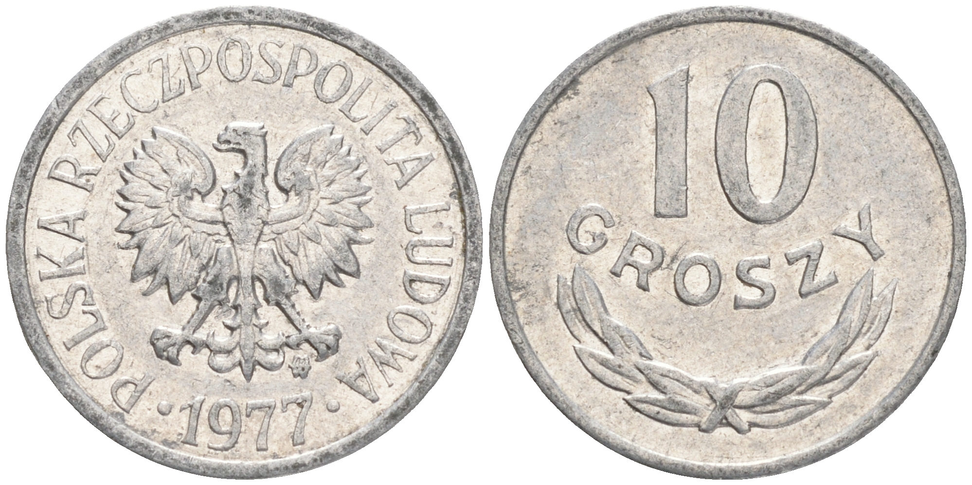 ПОЛЬША 10 ГРОШЕЙ 1977 MW KM АА47 алюминий VF-XF 192-112