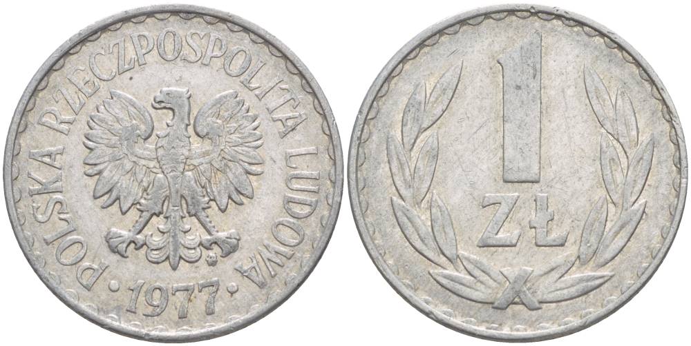 ПОЛЬША 1 ЗЛОТЫЙ 1977 MW KM 49.1 алюминий 4551-1044