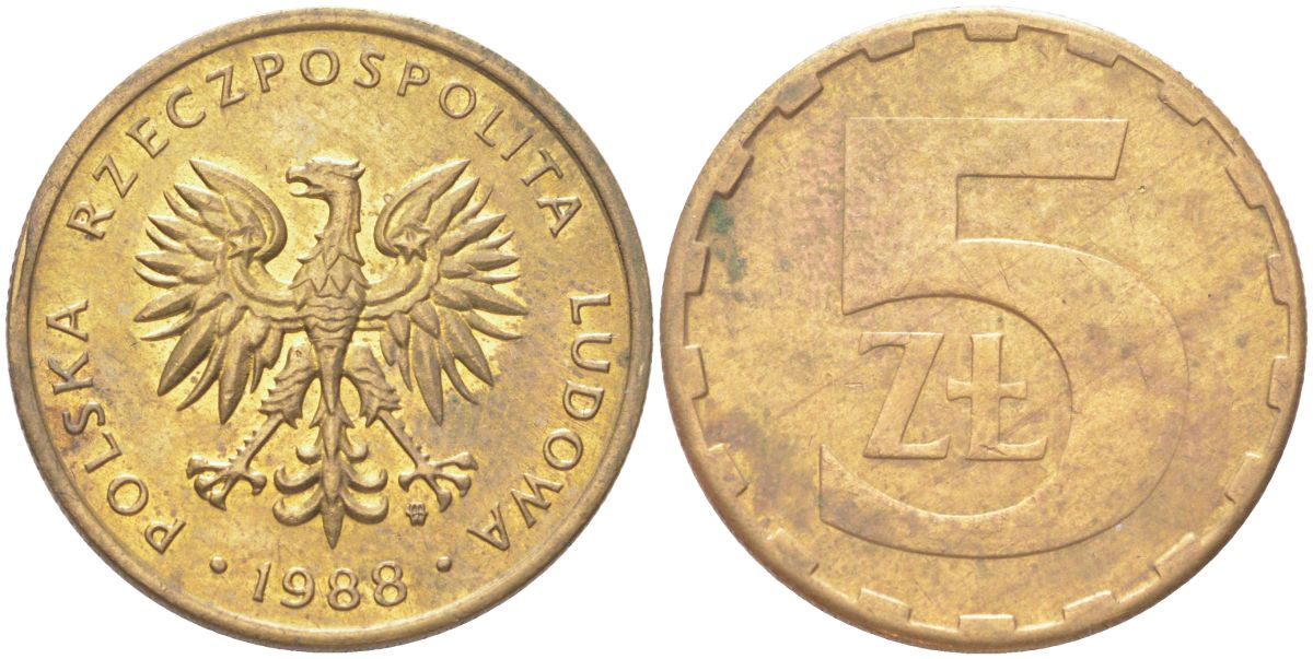Польша 5 злотых 1988 Y 81.2 латунь 4122-711