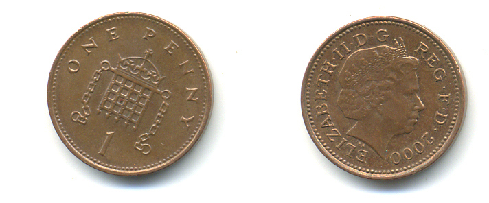 Великобритания 1 пенни 2000 Елизавета II (1952-2022) KM 986, Spink 4710 (B5) сталь плакированная медью 177-536