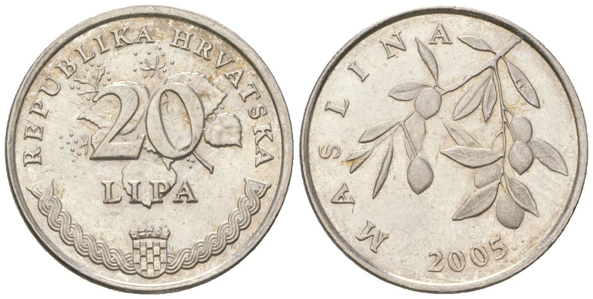 Хорватия 20 лип 2005 нечетный год KM 7 сталь плакированная никелем  aUNC  105-222
