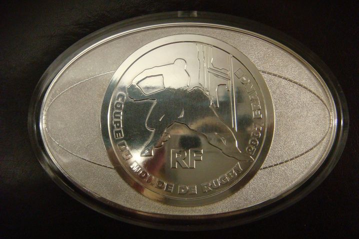 Франция 50 евро 2007 Чемпионат мира по регби, тираж 299 экземпляров 1000 грамм (1 килограмм) KM 1487 серебро PROOF