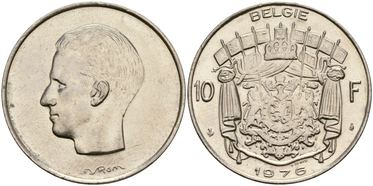 Бельгия 10 франков 1976 Belgie, Бодуэн I (1951-1993) KM 156.1 никель 4135-1034