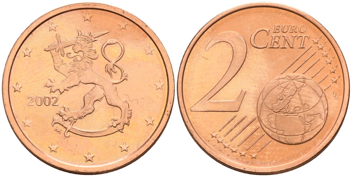 Финляндия 2 евроцента 2002 KM 99 сталь плакированная медью UNC M50-19