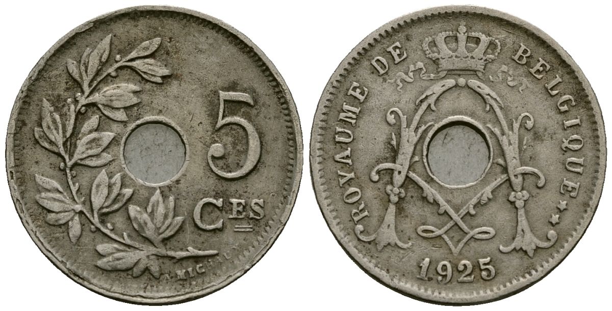 Бельгия 5 сантимов 1925 Belgique, Альберт I (1909-1934) KM 66 медно-никель 4173-543