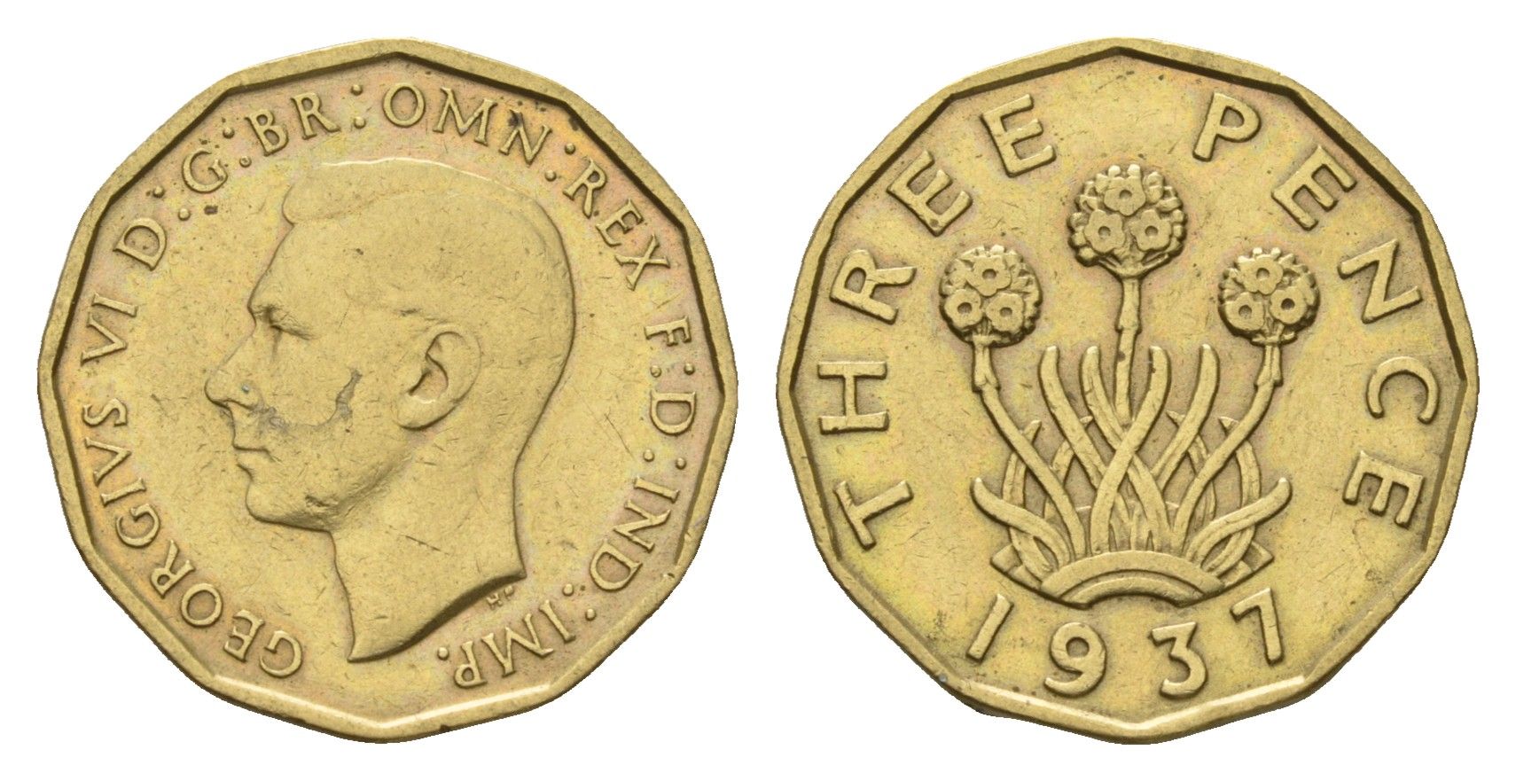 Великобритания 3 пенса 1937 Георг VI (1936-1952) KM 849, Spink 4112 никель латунь 4121-437