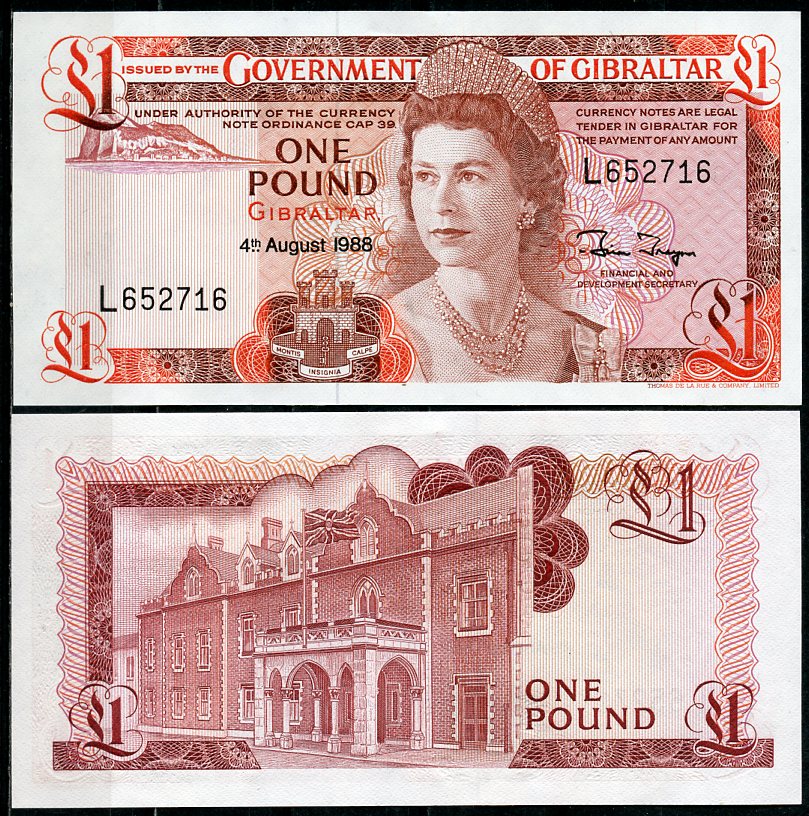 Гибралтар 1 фунт 1988 Елизавета II (1952-2022), резиденция губернатора Pick 20 e  бумага  UNC (пресс) 450-65-2