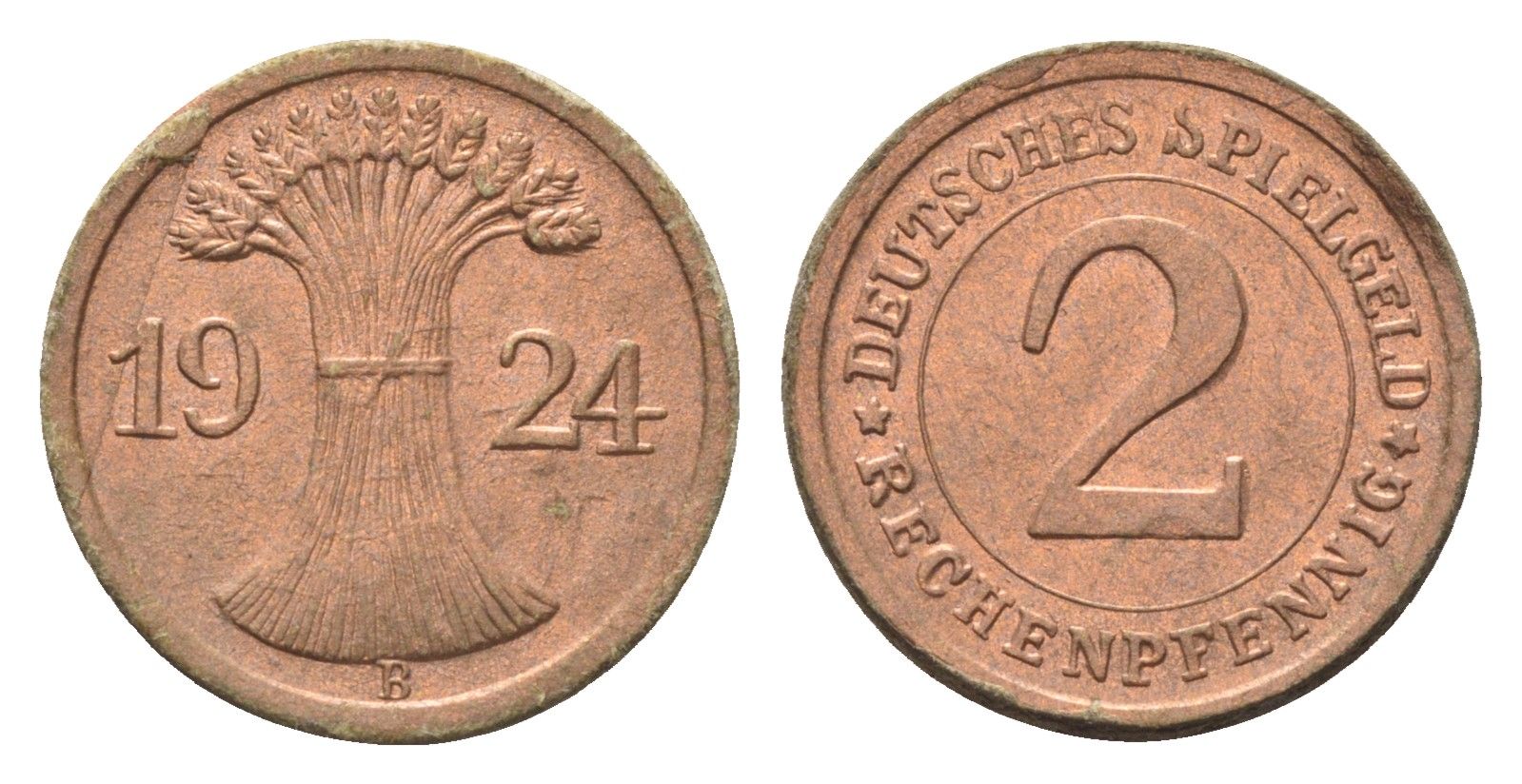 Германия игровой жетон в 2 рентенпфеннига 1924 диаметр 20 мм, вес 0,4 гр картон 4702-945