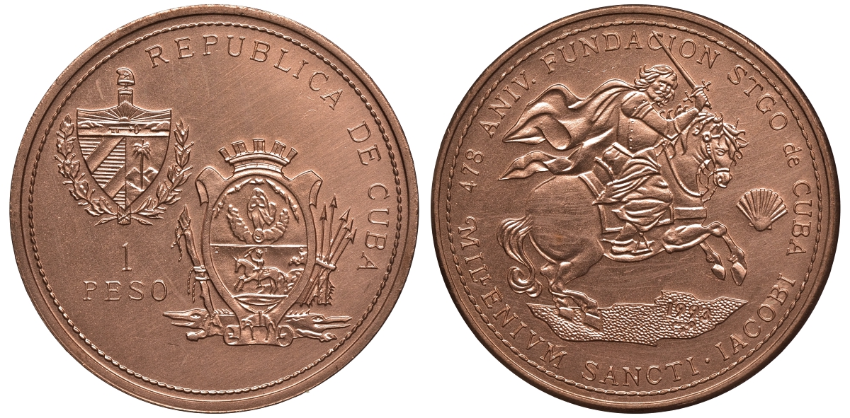 Куба 1 песо 2000 миллениум, толстая красная KM 396 бронза UNC 4558-133