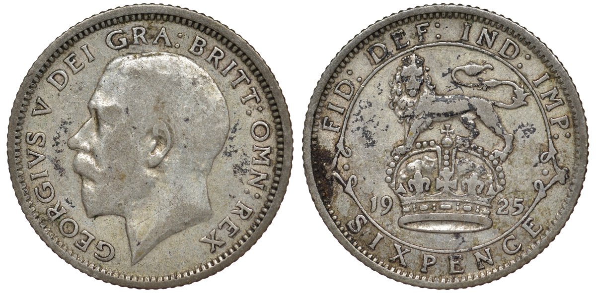 Великобритания 6 пенсов 1925 Георг V (1910-1936), узкий ободок KM 815a.2, Spink 4025 серебро 4128-812