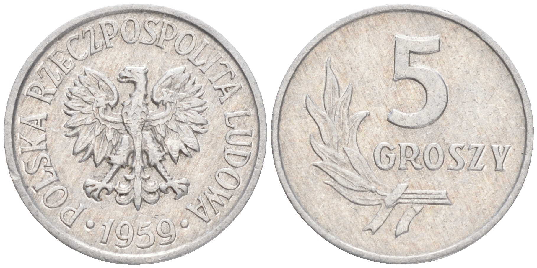 ПОЛЬША 5 ГРОШЕЙ 1959 KM А46 алюминий 4516-1158