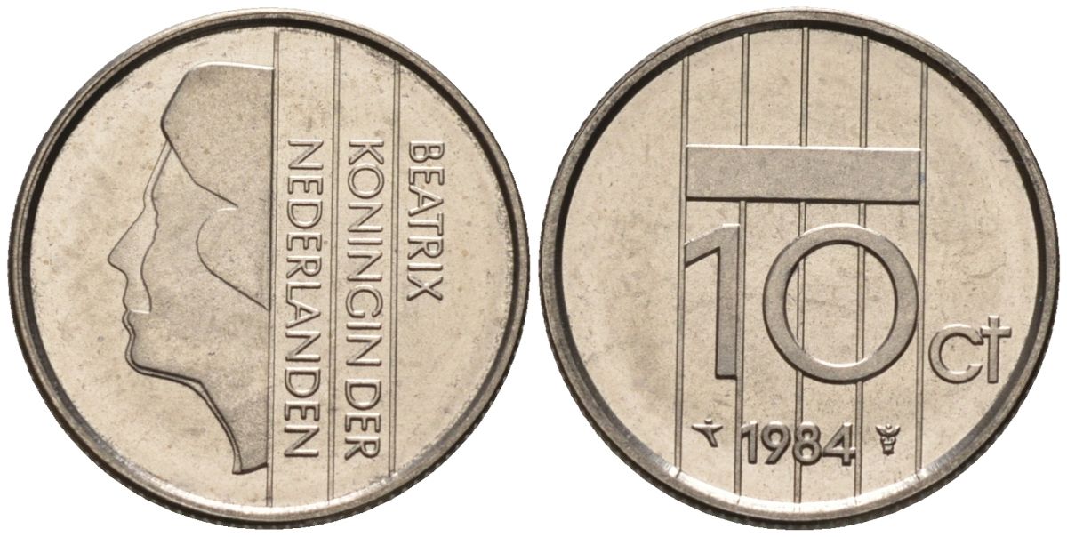 Нидерланды 10 центов 1984 Беатрикс (1980-2013) KM 203 никель UNC 4588-839