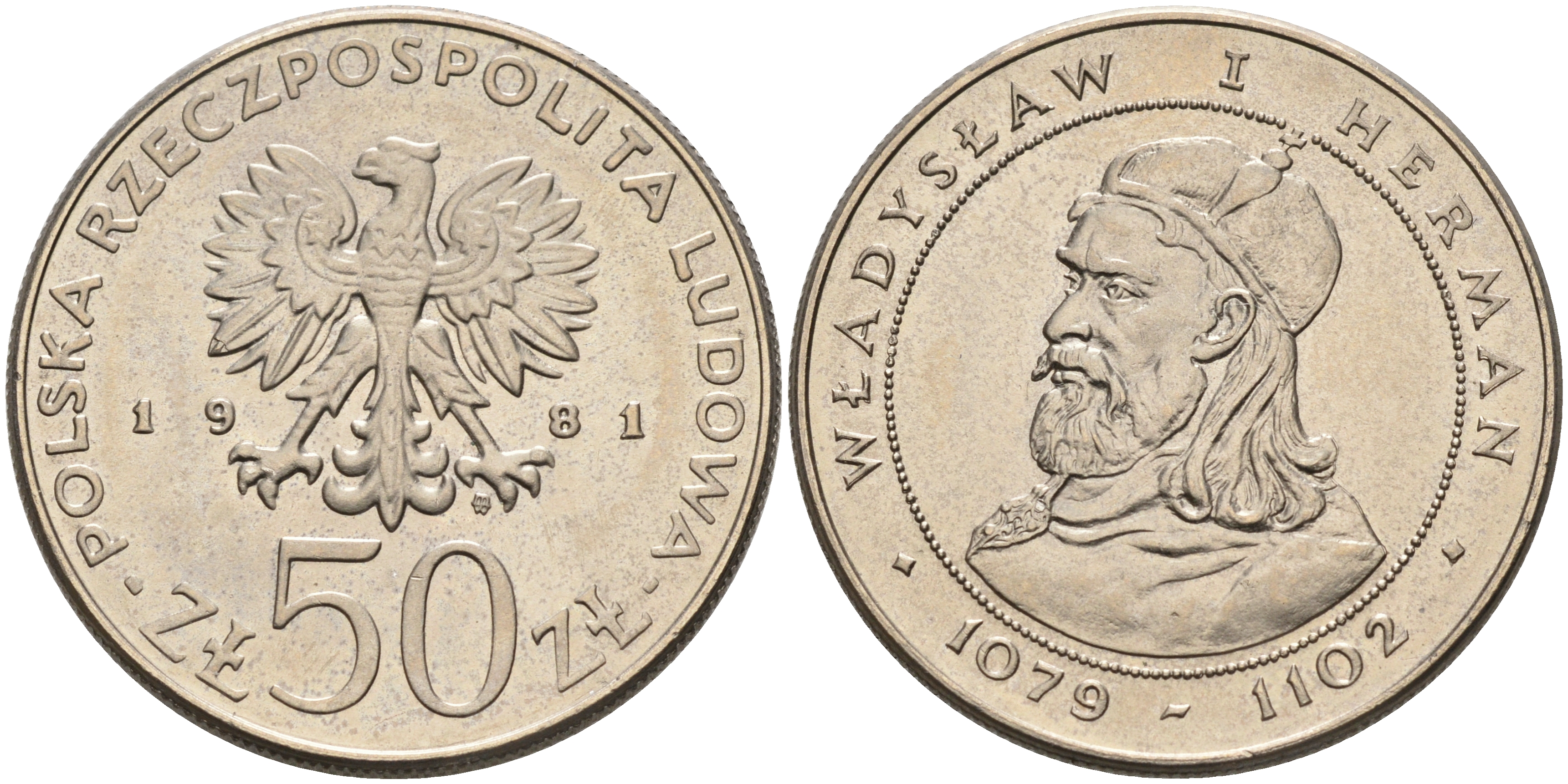 ПОЛЬША 50 ЗЛОТЫХ 1981 MW, СЕРИЯ ПОЛЬСКИЕ КОРОЛИ, ВЛАДИСЛАВ I ГЕРМАН (1079-1102) KM 128 медно-никель UNC 4565-736