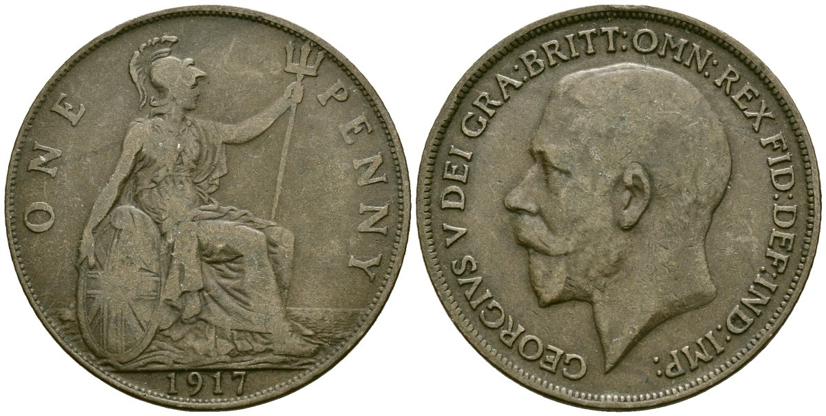 Великобритания 1 пенни 1917 Георг V (1910-1936) KM 810, Spink 4051 бронза 4120-813