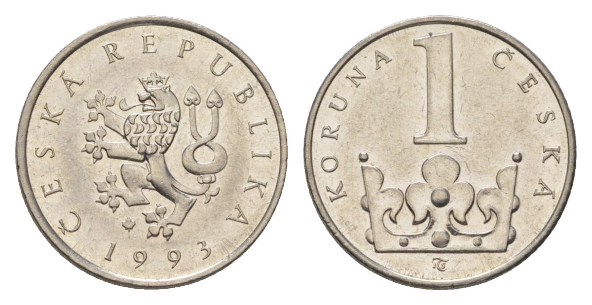 Чехия 1 крона 1993 KM 7 сталь плакированная никелем 4623-763