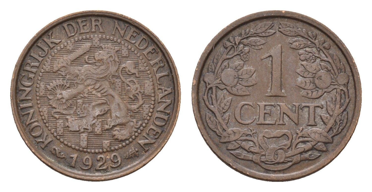 Нидерланды 1 цент 1929 Вильгельмина (1890-1948) KM 152 бронза 4674-1155