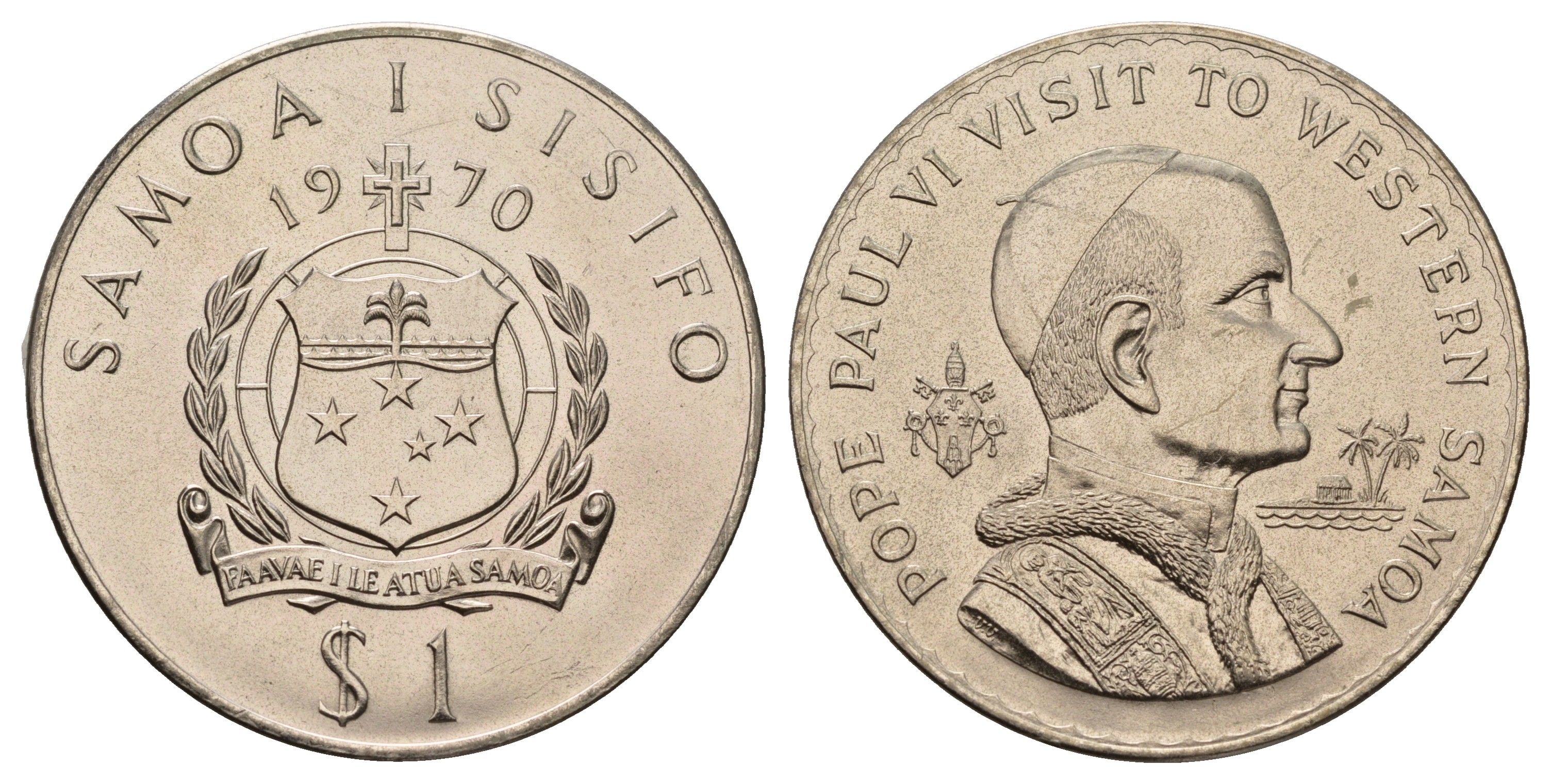 Самоа 1 тала 1970 Визит Папы Павла VI KM 10 медно-никель UNC 4677-825