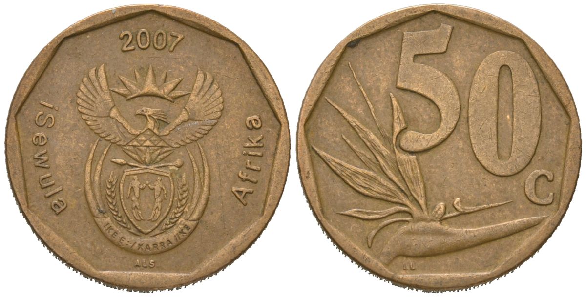 ЮАР 50 центов 2007 KM 343 сталь плакированная бронзой 4621-421