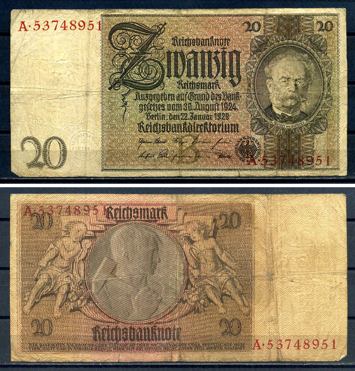 Германия 20 рейхсмарк 1929 Pick 181 a бумага 8518-11-2-2