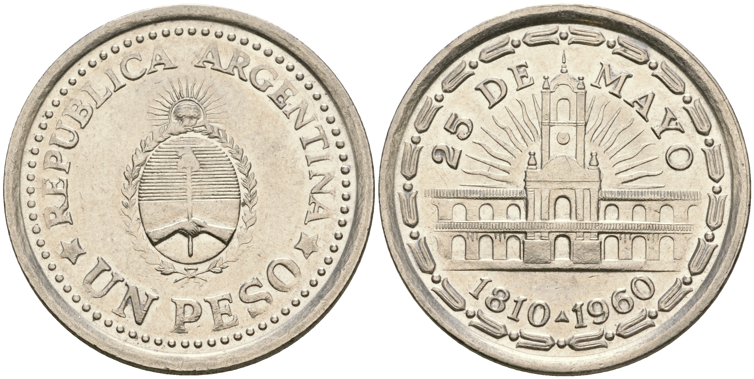 Аргентина 1 песо 1960 150 лет свержения Испанского вице-короля (1810-1960) KM 58 сталь плакированная никелем 4364-2736