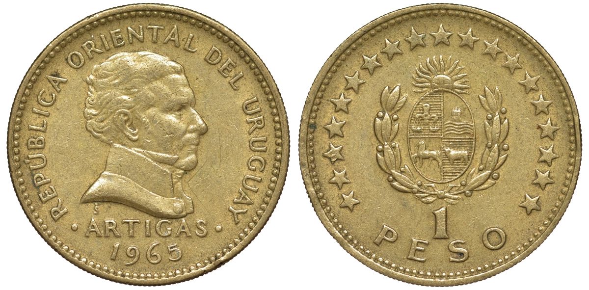 Уругвай 1 песо 1965 KM 46 алюминиевая бронза 92-616