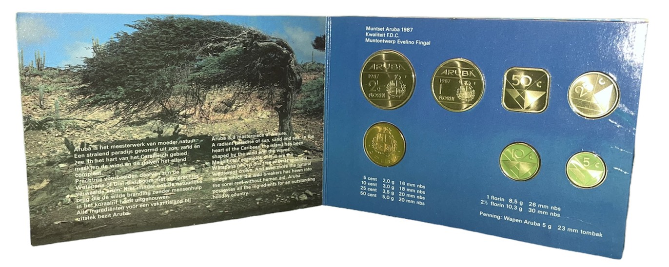 Аруба официальный набор из 6 монет 1987 в оригинальном буклете, с жетоном монетного двора KM MS2 UNC 2-5-2-32