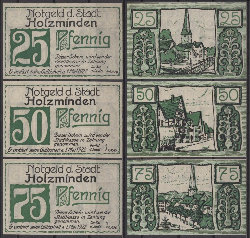 Хольцминден набор из 3 нотгельдов (25, 50 и 75 пфеннигов) 1921 DeNG 2 625.1-1-3/14 бумага UNC (пресс) 7556-15-2-1