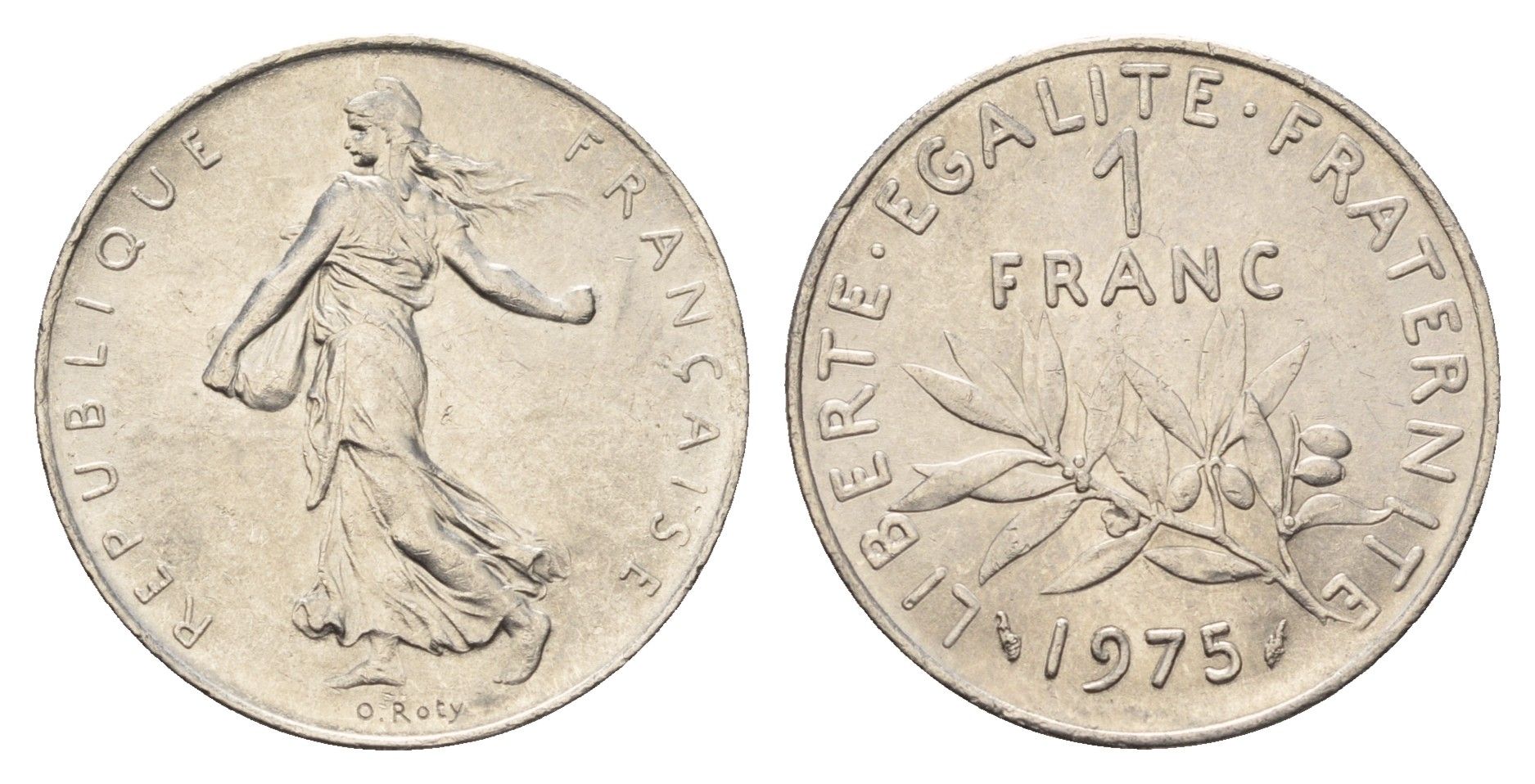 Франция 1 франк 1975 KM 925 никель 4626-117