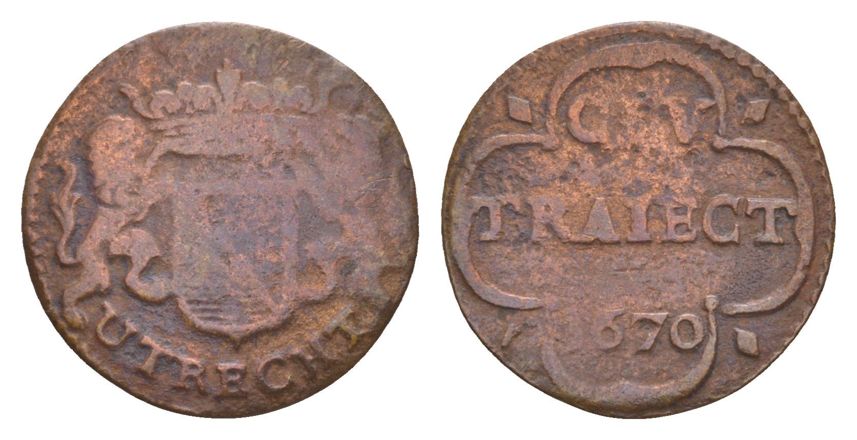 Нидерланды, Голландская Республика, Утрехт 1 дуит 1670 KM 44 медь 1519-345