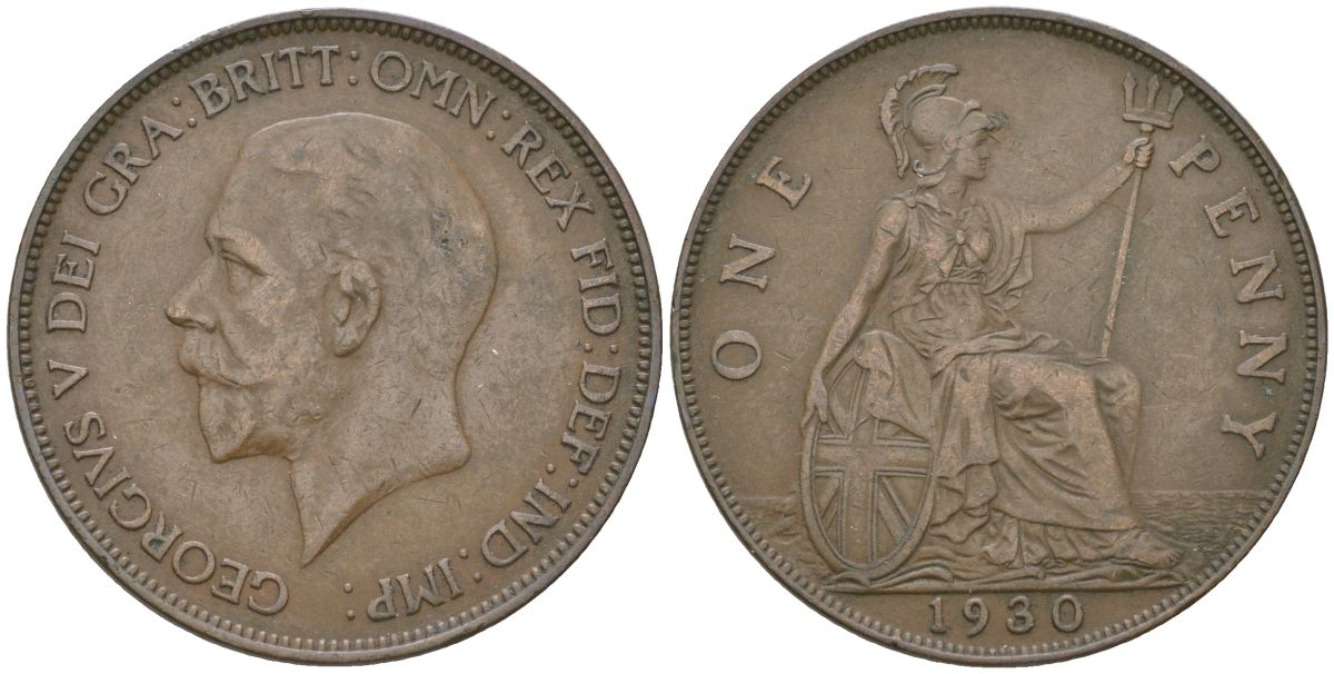 Великобритания 1 пенни 1930 Георг V (1910-1936) KM 838, Spink 4055 бронза    69-1015