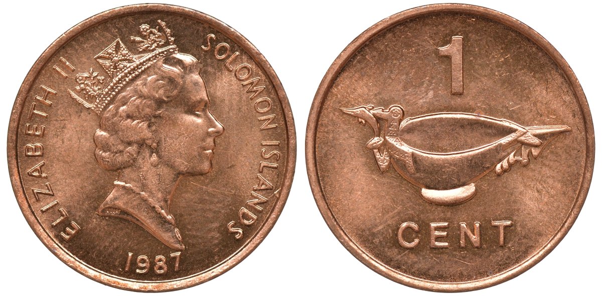 Соломоновы острова 1 цент 1987 Елизавета II (1953-) KM 24 сталь плакированная бронзой aUNC 4602-923