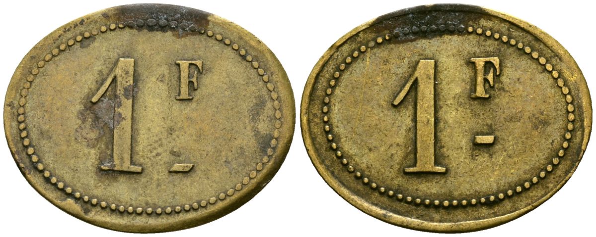 Франция 1 франк XIX-XX век ресторанный жетон латунь 4166-645