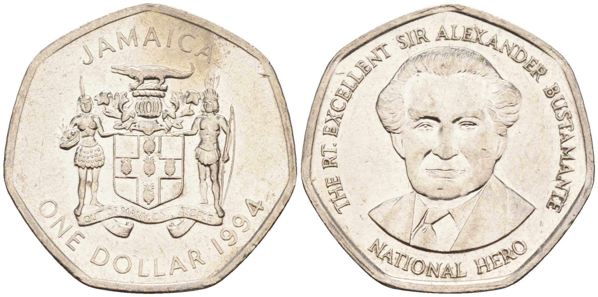 Ямайка 1 доллар 1994 Александр Бустаманте KM 164 никелированная сталь 4588-1031