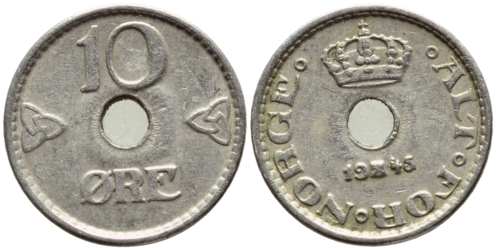 НОРВЕГИЯ 10 ЭРЕ 1945 KM 383 медно-никель 4396-367