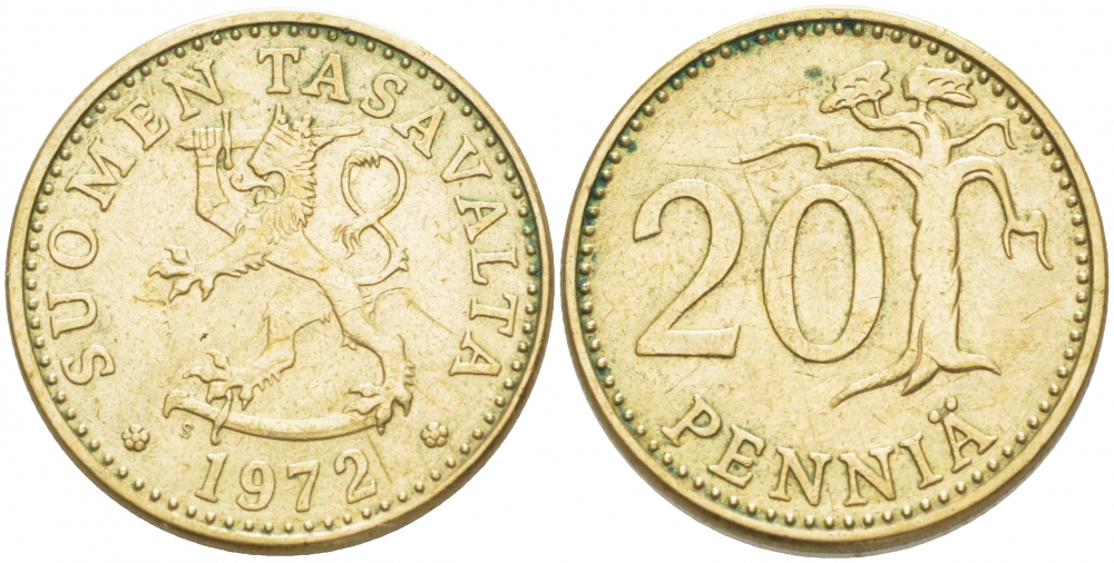 Финляндия 20 пенни 1972 S KM 47 алюминиевая бронза 3718-1227