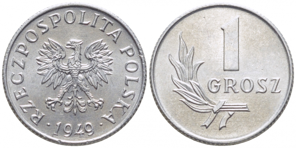 ПОЛЬША 1 ГРОШ 1949 KM 39 алюминий UNC 105-1211