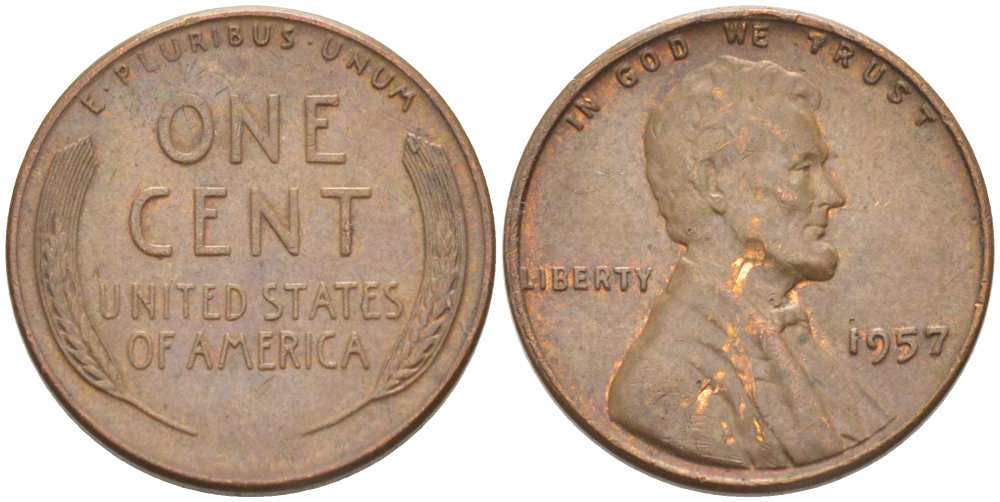 США 1 ЦЕНТ 1957 ЛИНКОЛЬН KM А132 медь цинк 3309-1163