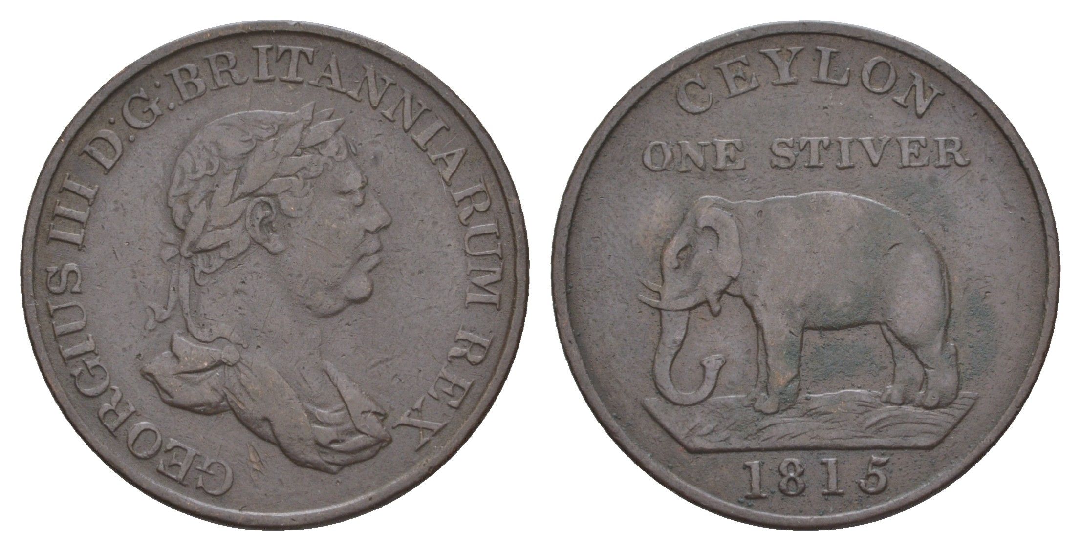 Цейлон 1 стивер 1815 Георг III (1760-1820) KM 81 медь 1518-625