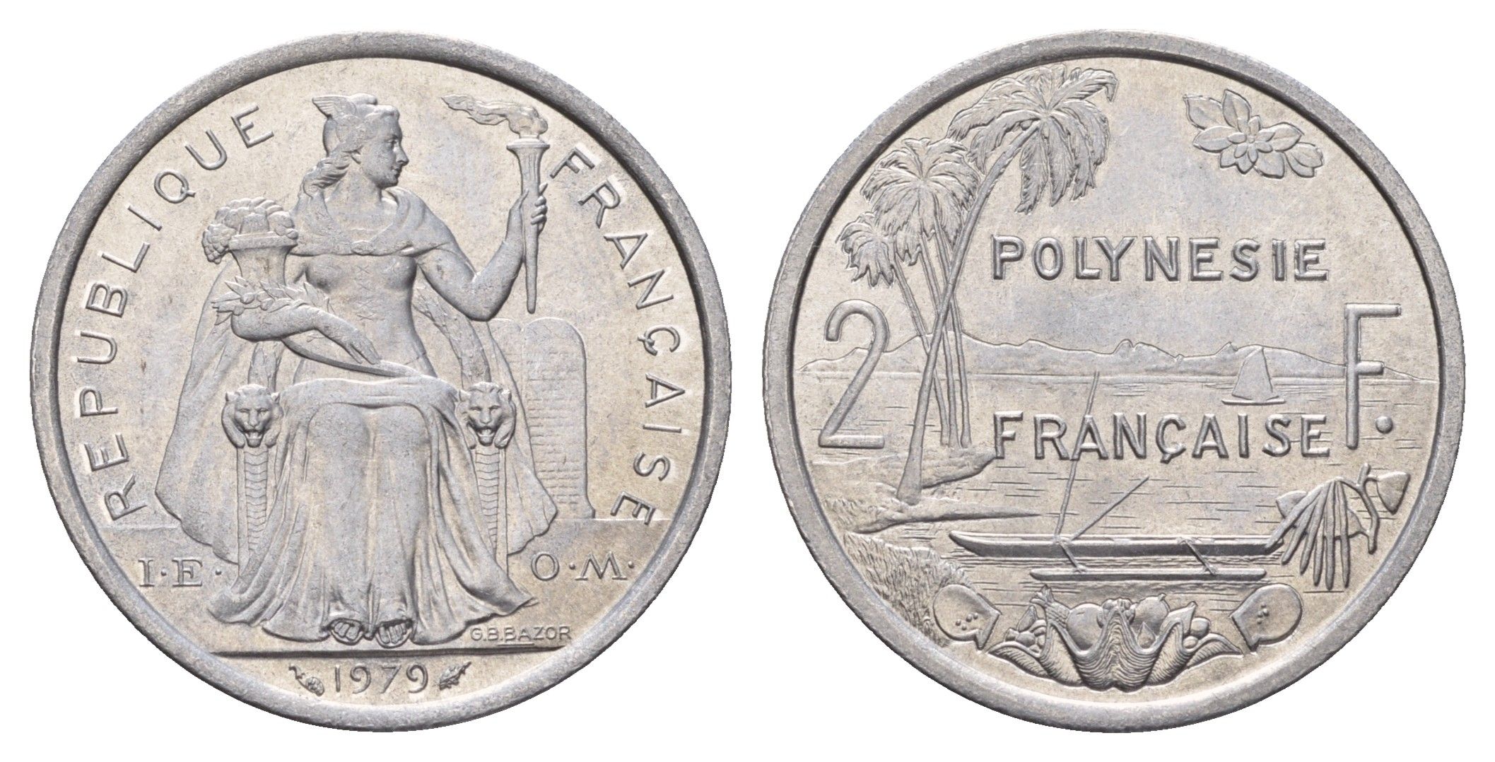 Французская Полинезия 2 франка 1979 KM 10 алюминий UNC 179-916