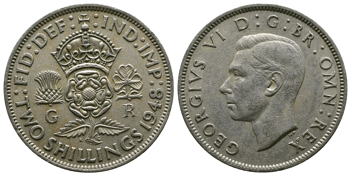 Великобритания 2 шиллинга (флорин) 1948 Георг VI (1936-1952) KM 865, Spink 4102 медно-никель 4381-1123